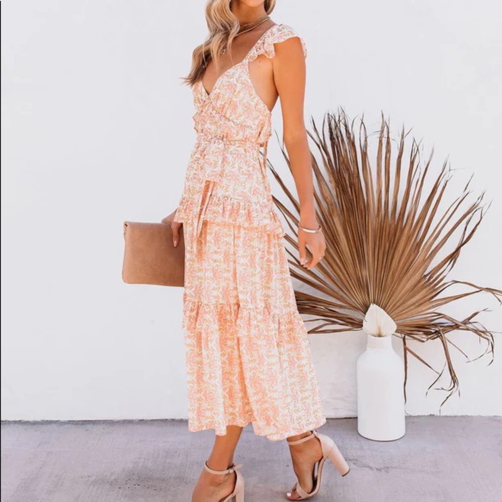 RUFFLE TIERED MIDI DRESS